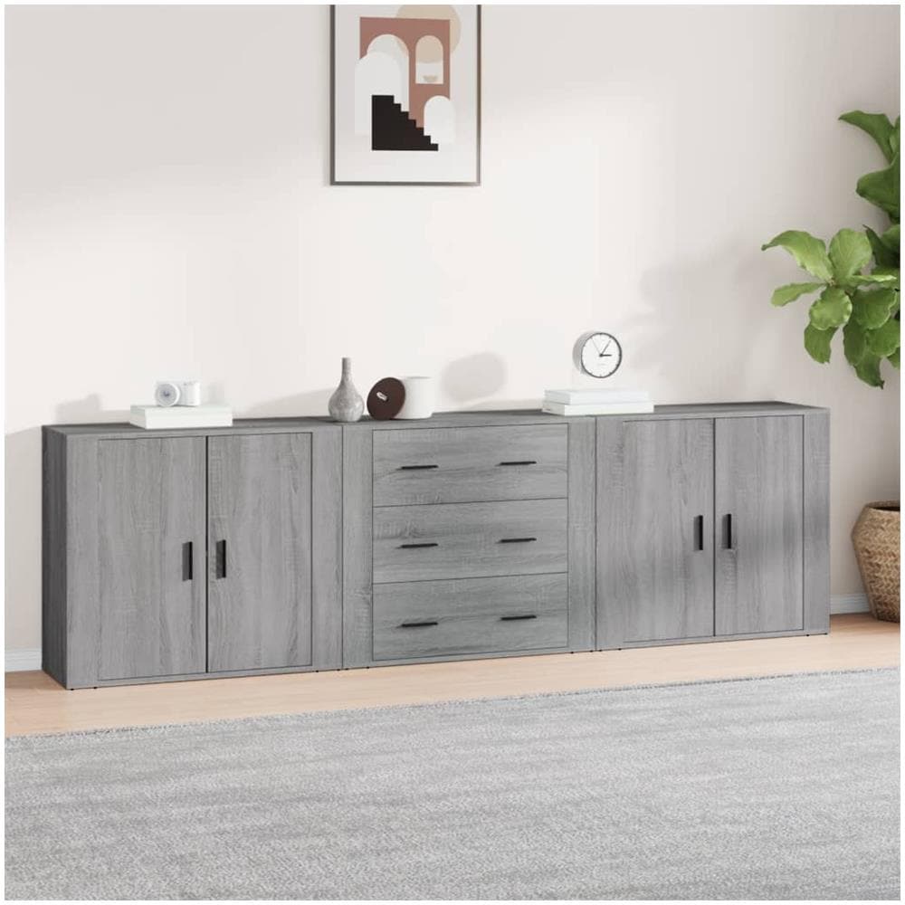 Credenze 3 Pz Grigio Sonoma In Legno Multistrato - Foto 1