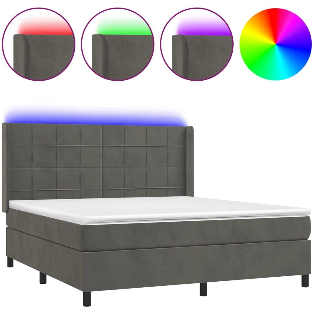 Letto A Molle Con Materasso E Led Grigio Scuro 180x200 Cm - Foto 2