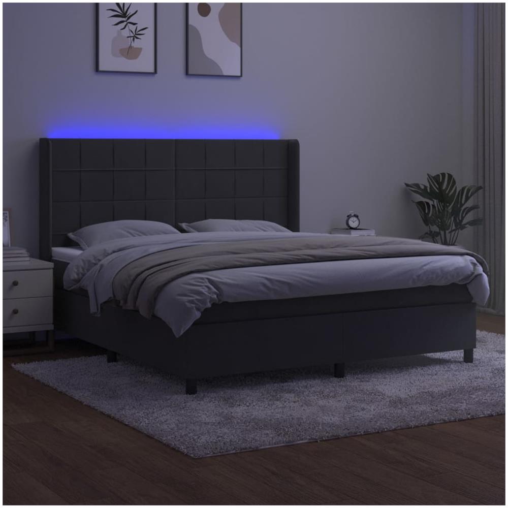 Letto A Molle Con Materasso E Led Grigio Scuro 180x200 Cm - Foto 3