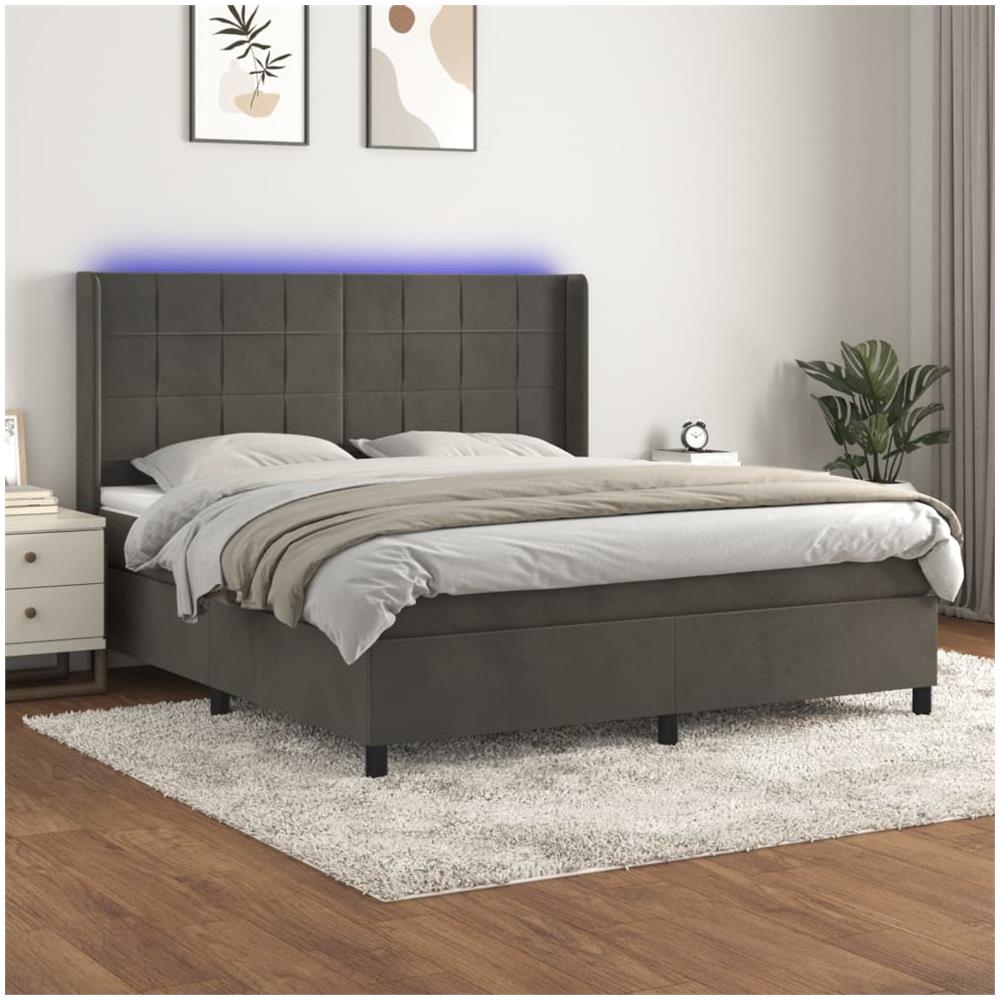 Letto A Molle Con Materasso E Led Grigio Scuro 180x200 Cm - Foto 1