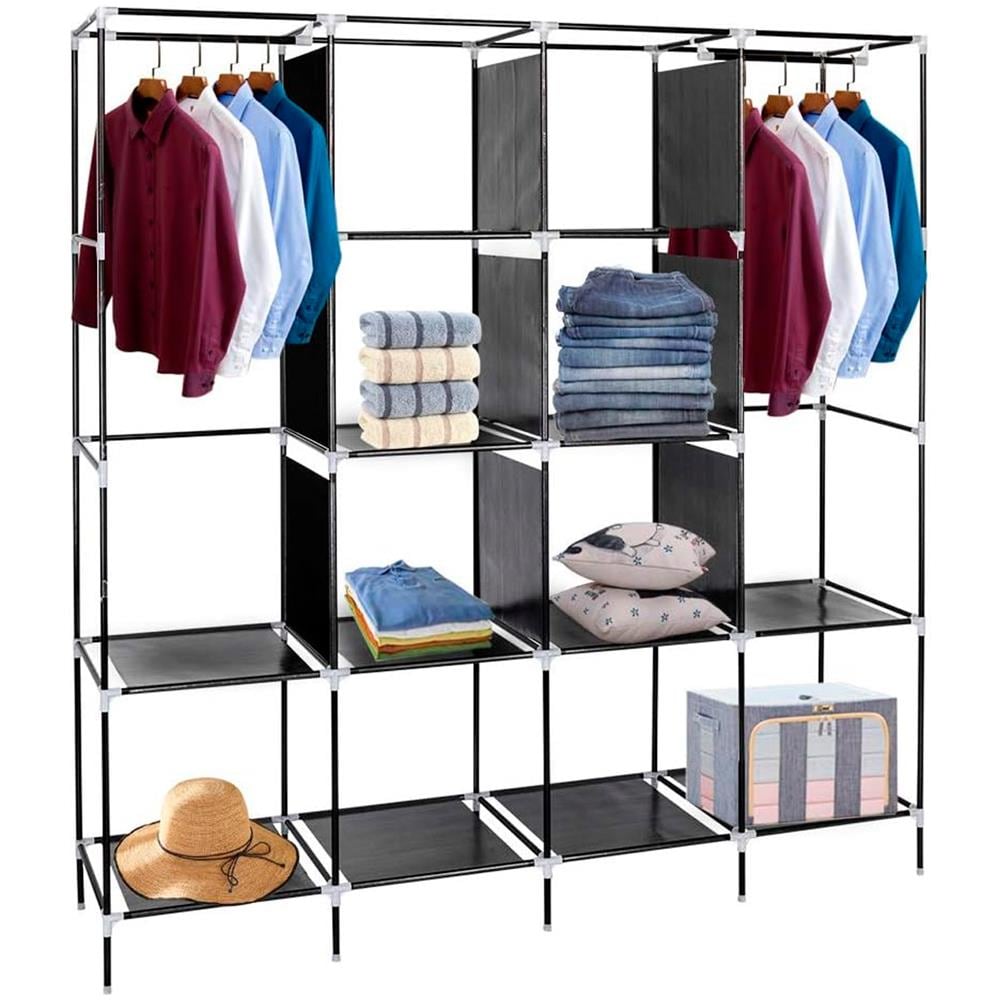 Armadio Spogliatoio In Tessuto Con Ante Zip E Tasche Laterali Home Misure 170x167x45cm Nero - Foto 2