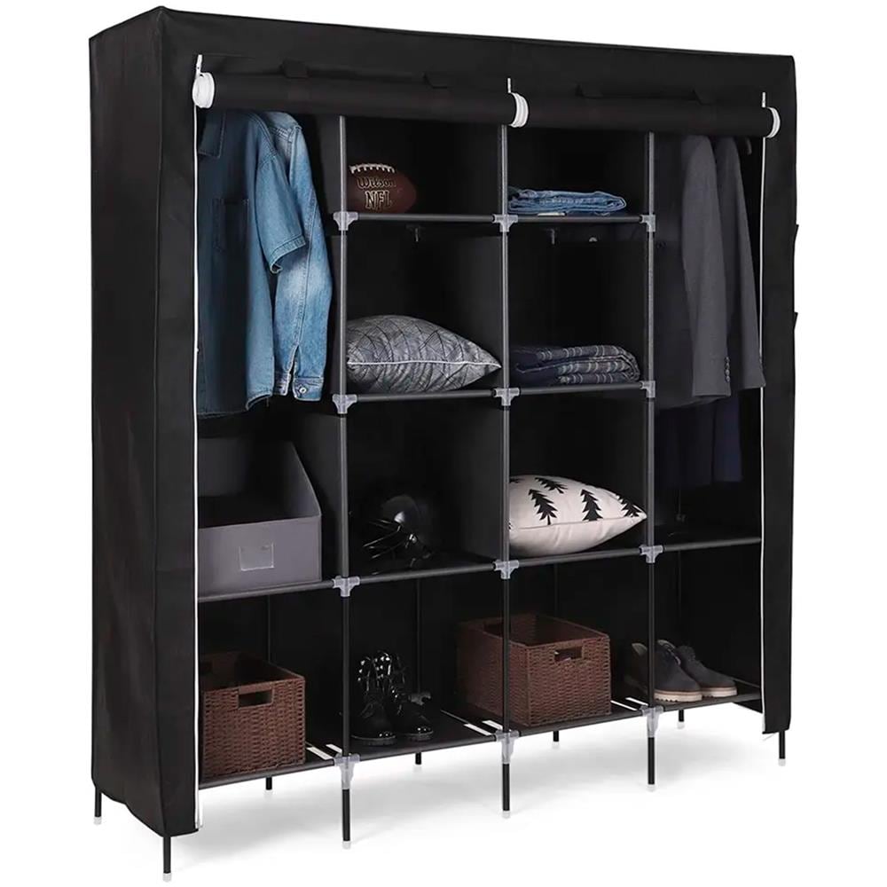 Armadio Spogliatoio In Tessuto Con Ante Zip E Tasche Laterali Home Misure 170x167x45cm Nero - Foto 1