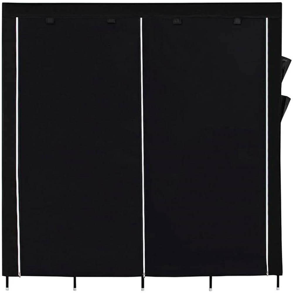 Armadio Spogliatoio In Tessuto Con Ante Zip E Tasche Laterali Home Misure 170x167x45cm Nero - Foto 5
