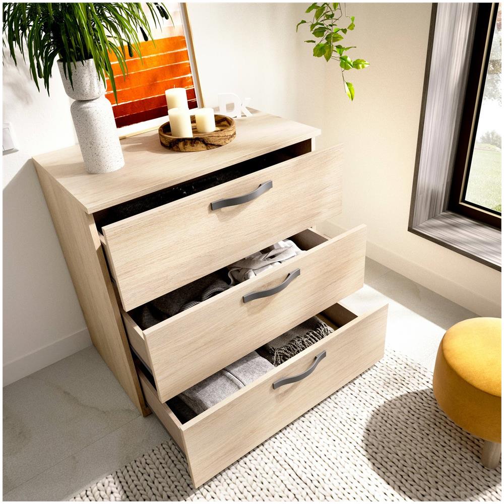 Cassettiera Peres, Settimanale Per Camera Da Letto, Comò Con 3 Cassetti, 70x45h72 Cm, Rovere - Foto 4