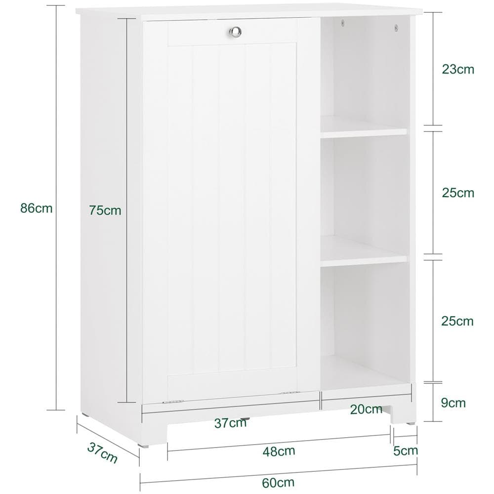 Mobile Porta Biancheria Per Bagno Con Cesto Armadietto Da Bagno Con Portabiancheria Bianco 60x37x86cm Bzr105-w - Foto 2