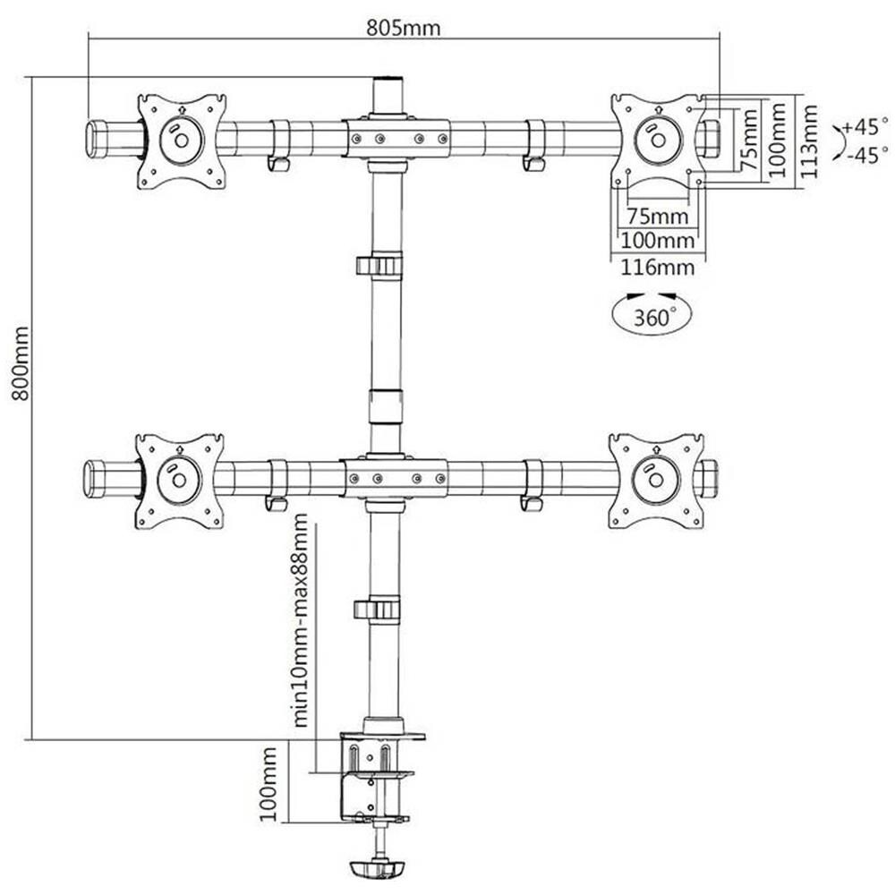 Supporto da Tavolo per 4 Monitor 15"-27" Fino a Vesa 100x100 - Foto 2