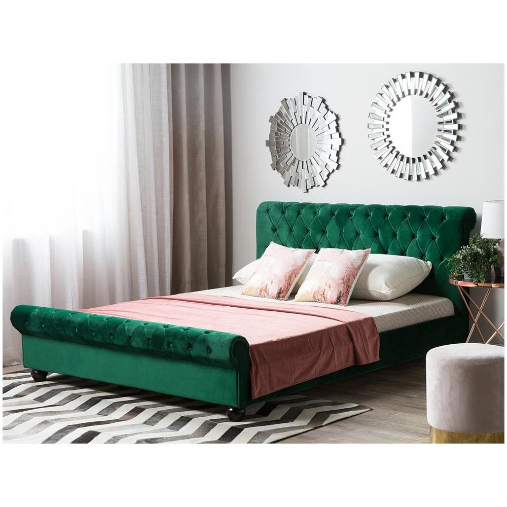 Letto Matrimoniale In Velluto Verde Stile Chesterfield 160x200cm Avallon - Foto 2