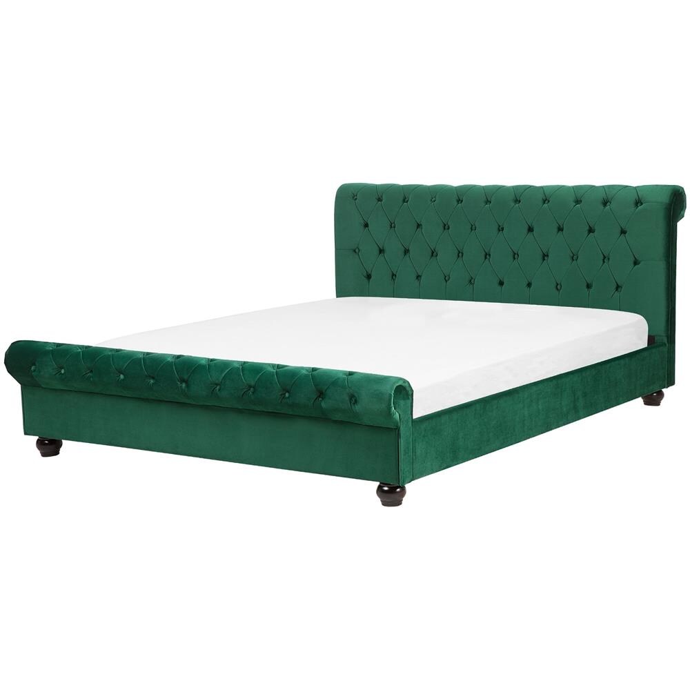 Letto Matrimoniale In Velluto Verde Stile Chesterfield 160x200cm Avallon - Foto 1