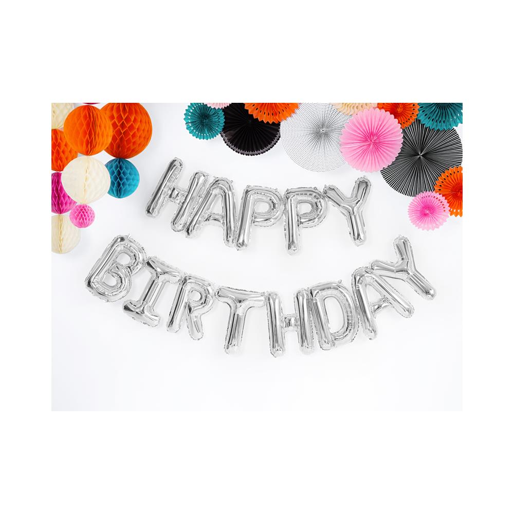 Partydeco - 13 Palloncini Lettere Happy Birthday Argentati - Foto 2