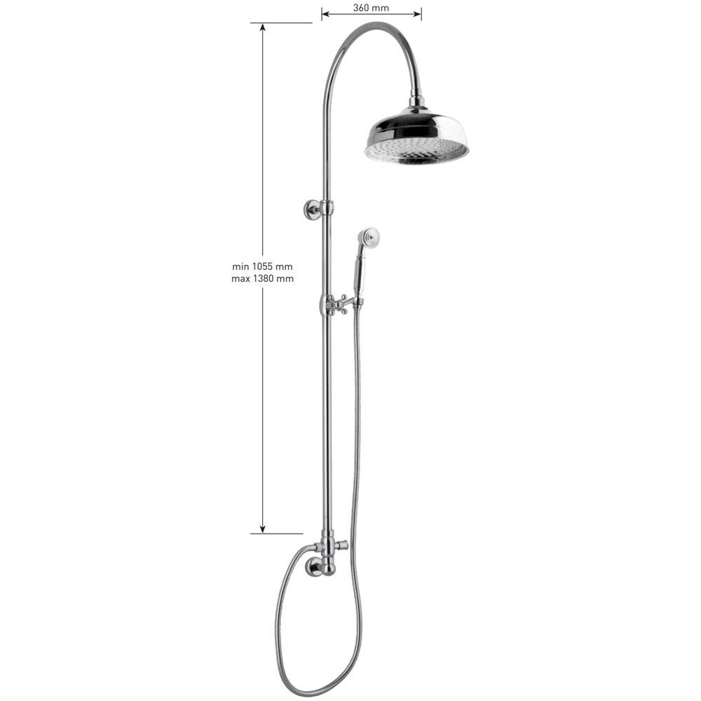 Colonna Doccia Retro Ottone Con Soffione Pioggia - Set Doccia A Parete 3 Funzioni, Maniglie Porcellana, Regolabile 70-120cm