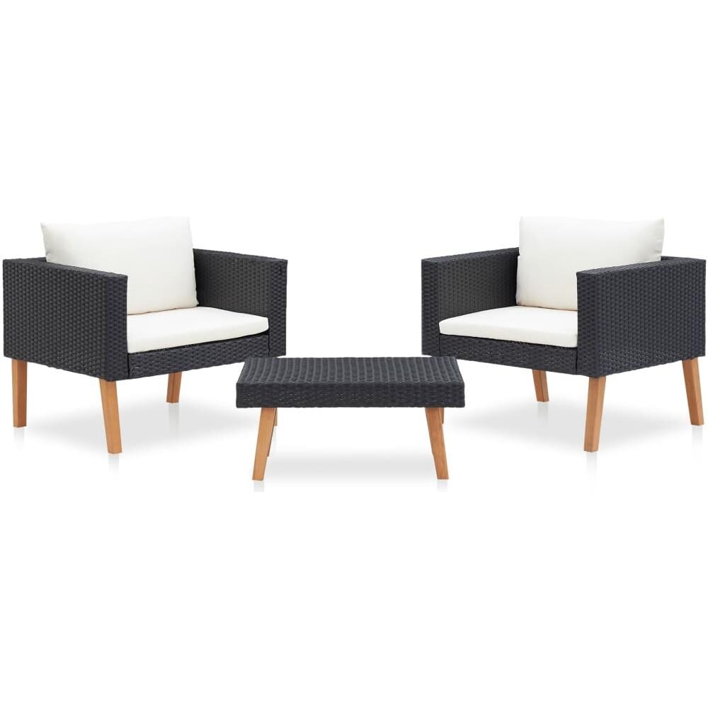 Set Divani Da Giardino 3 Pz Con Cuscini In Polyrattan Nero - Foto 1