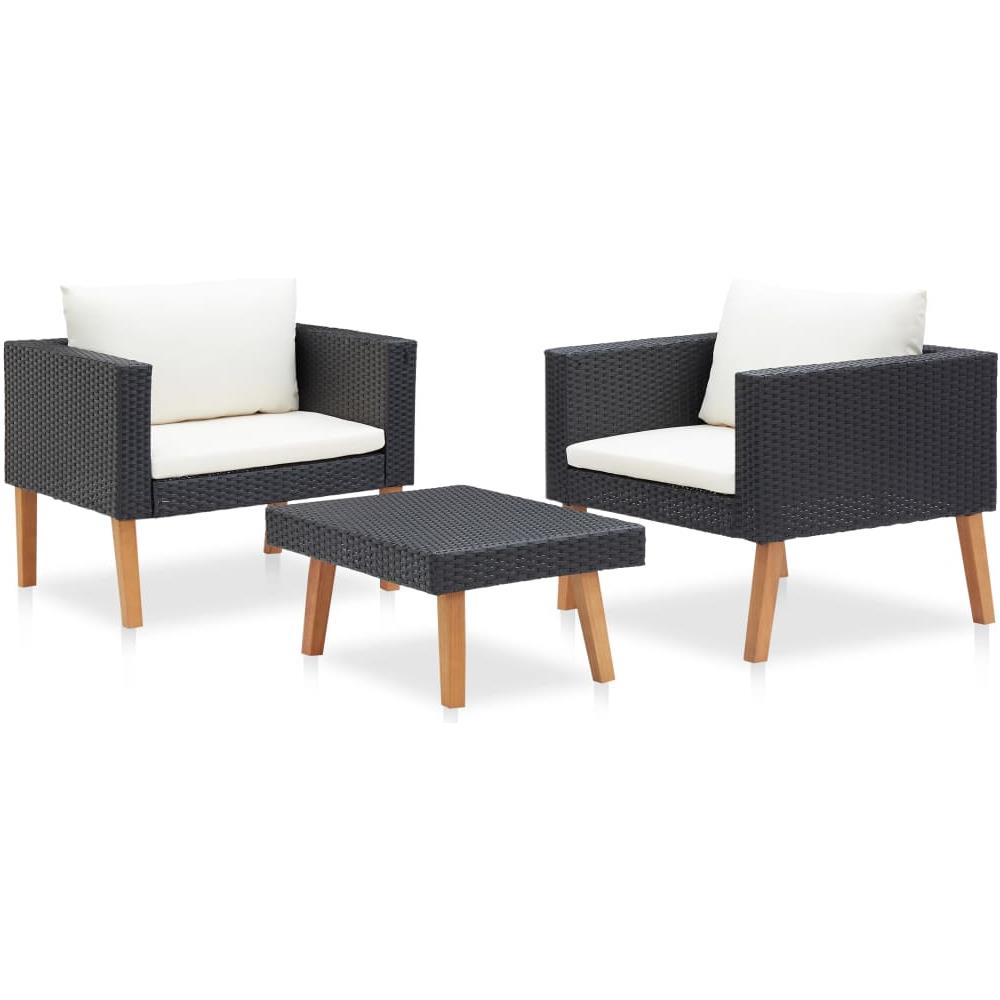 Set Divani Da Giardino 3 Pz Con Cuscini In Polyrattan Nero - Foto 2