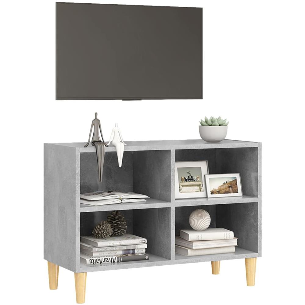 Mobile TV con Gambe Legno Massello Grigio Cemento 69,5x30x50 cm - Foto 2