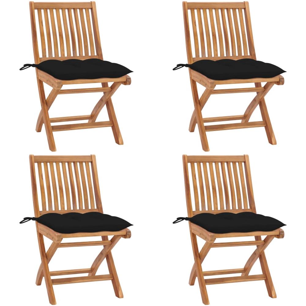 Sedie da Giardino Pieghevoli con Cuscini 4 pz Massello di Teak - Foto 1