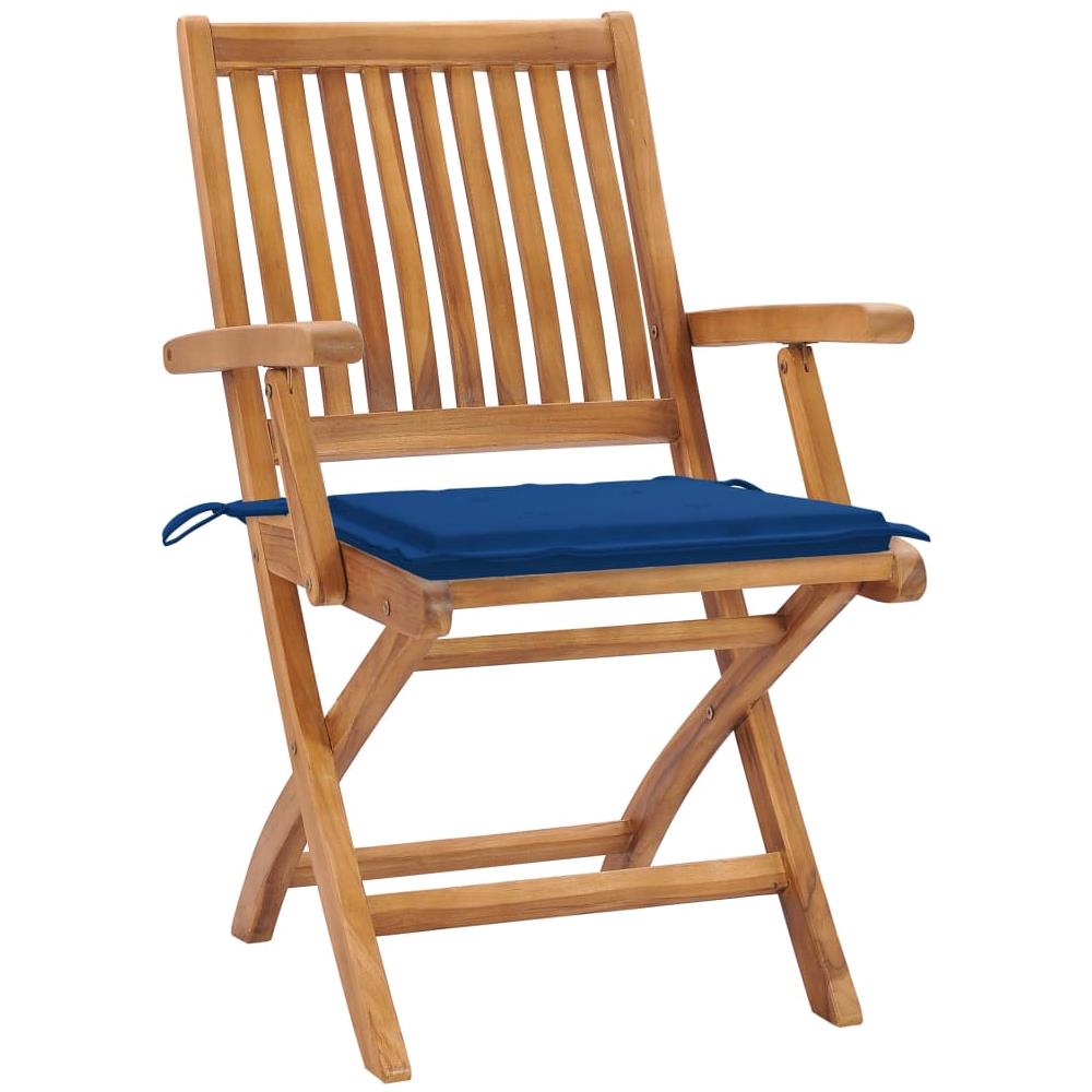 Sedie da Giardino 2 pz con Cuscini Blu Reale Massello di Teak - Foto 3