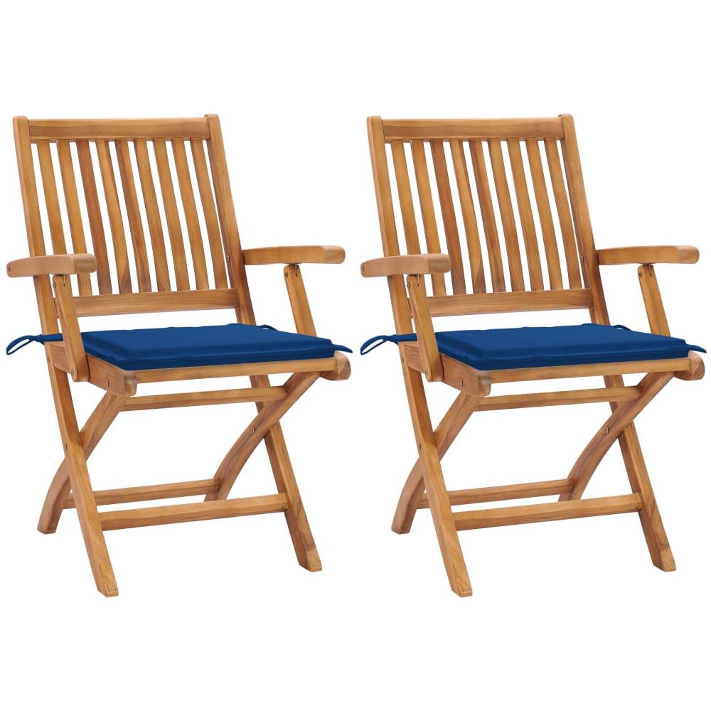 Sedie da Giardino 2 pz con Cuscini Blu Reale Massello di Teak - Foto 1