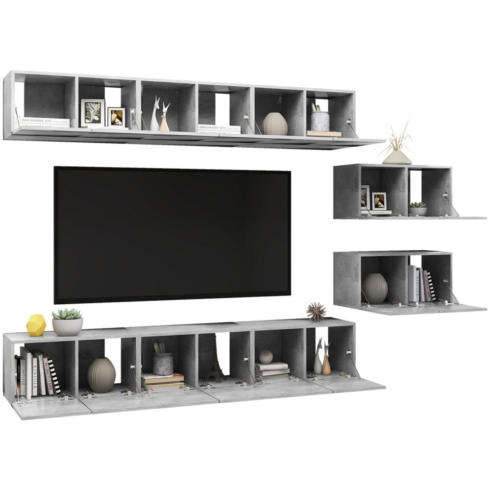 Mobili Porta TV 8 pz Grigio Cemento in Legno Multistrato - Foto 4