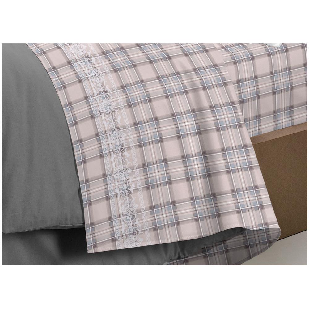 Completo Lenzuola Flanella Pensieri Delicati 100% Cotone Disegno Cervo Tartan Singolo Beige - Foto 7