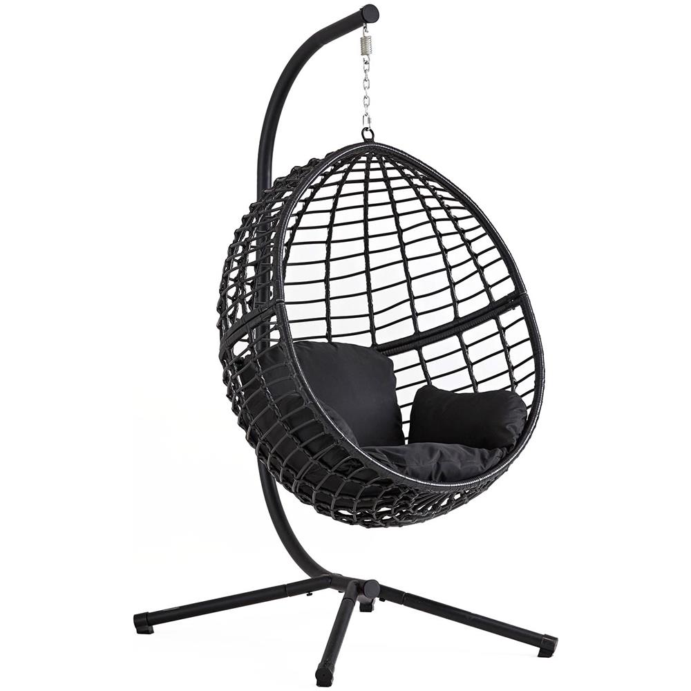 Sedia Sospesa In Resina Intrecciata Nera Auroa - Foto 1