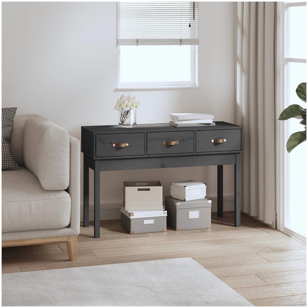 Tavolo Consolle Grigio 114x40x75 Cm In Legno Massello Di Pino - Foto 1