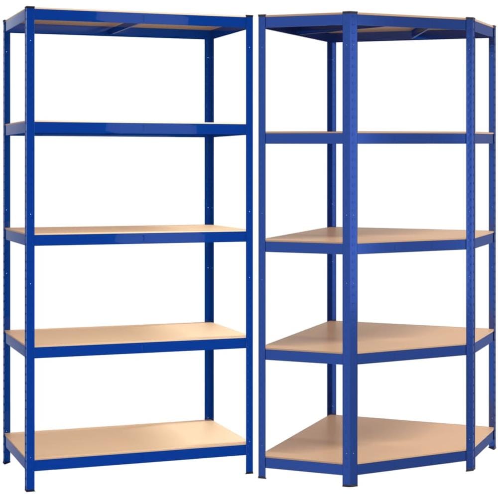 Mensole A 5 Ripiani 2pz Blu In Acciaio E Legno Multistrato - Foto 2