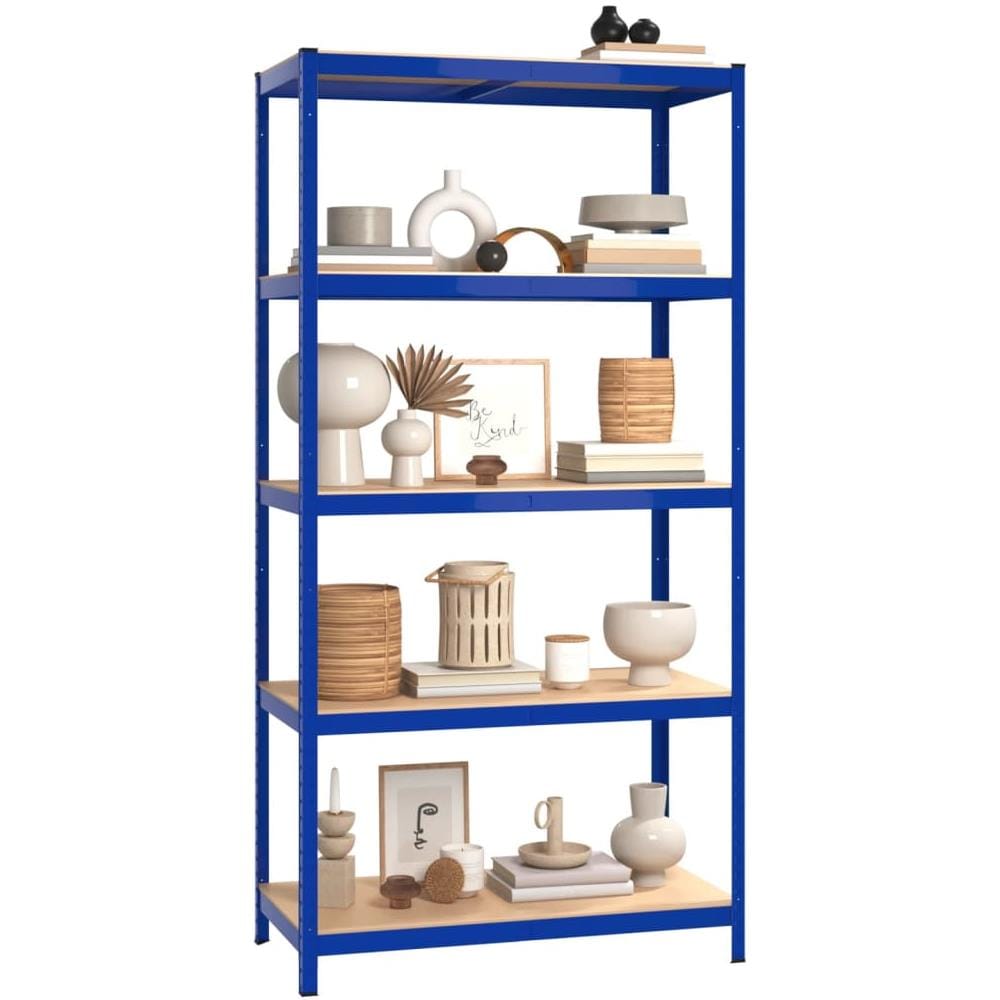 Mensole A 5 Ripiani 2pz Blu In Acciaio E Legno Multistrato - Foto 3