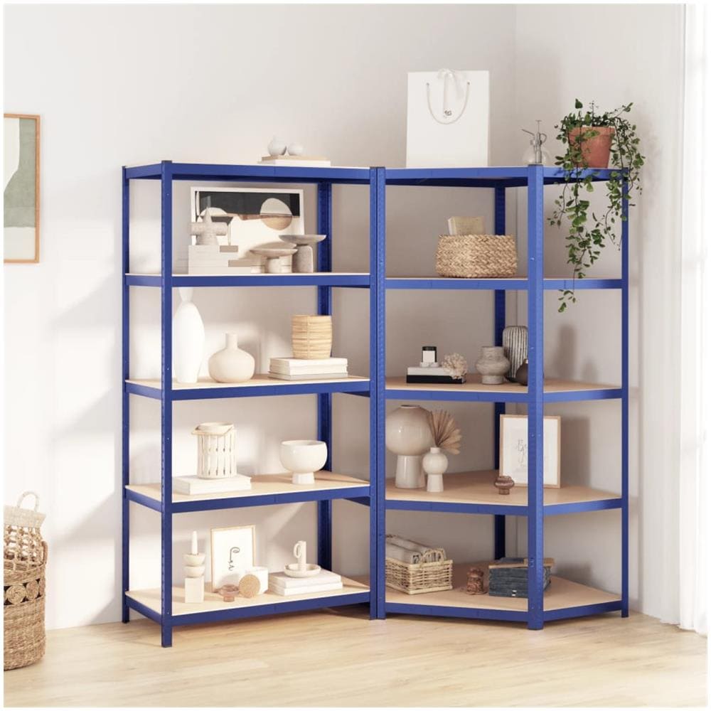 Mensole A 5 Ripiani 2pz Blu In Acciaio E Legno Multistrato - Foto 1