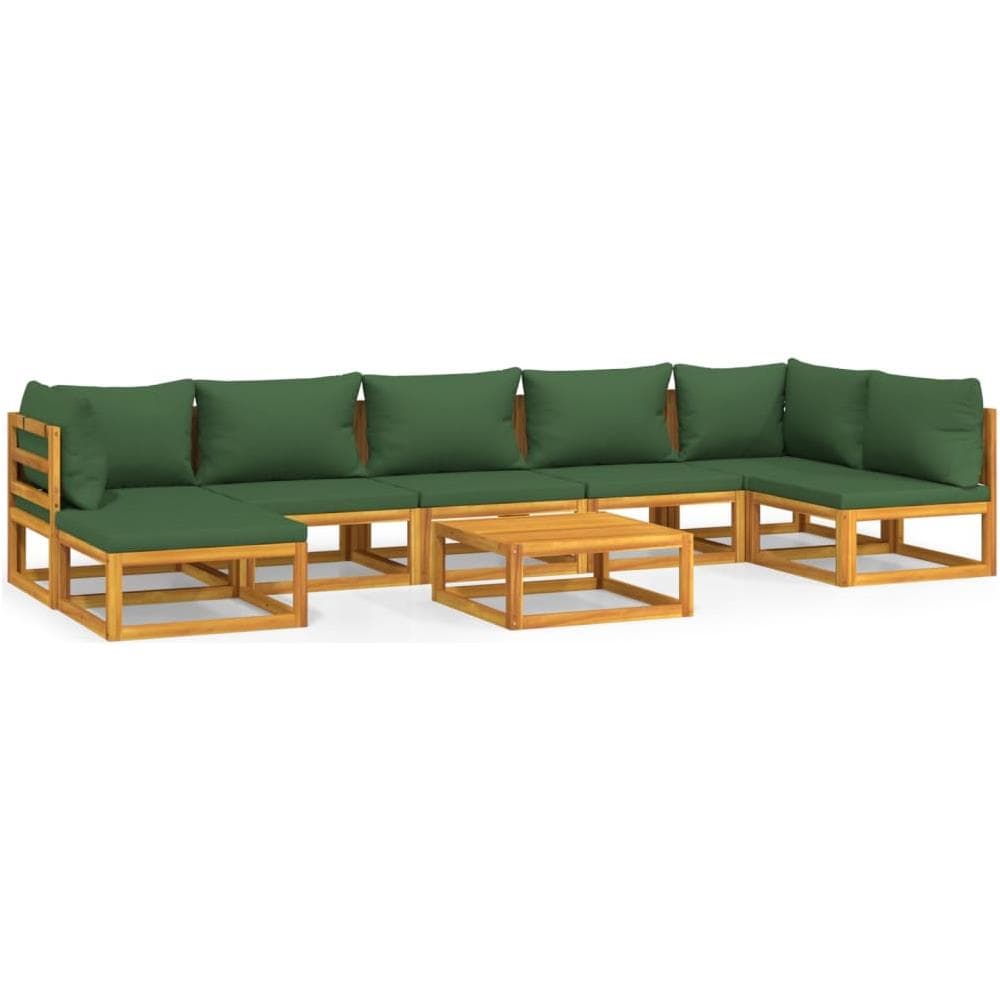 Set Salotto Da Giardino 8pz Con Cuscini Verdi In Legno Massello - Foto 2