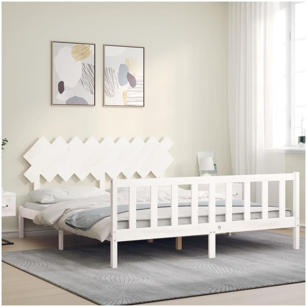 Giroletto Testiera Bianco Super King Size in Legno Massello - Foto 3