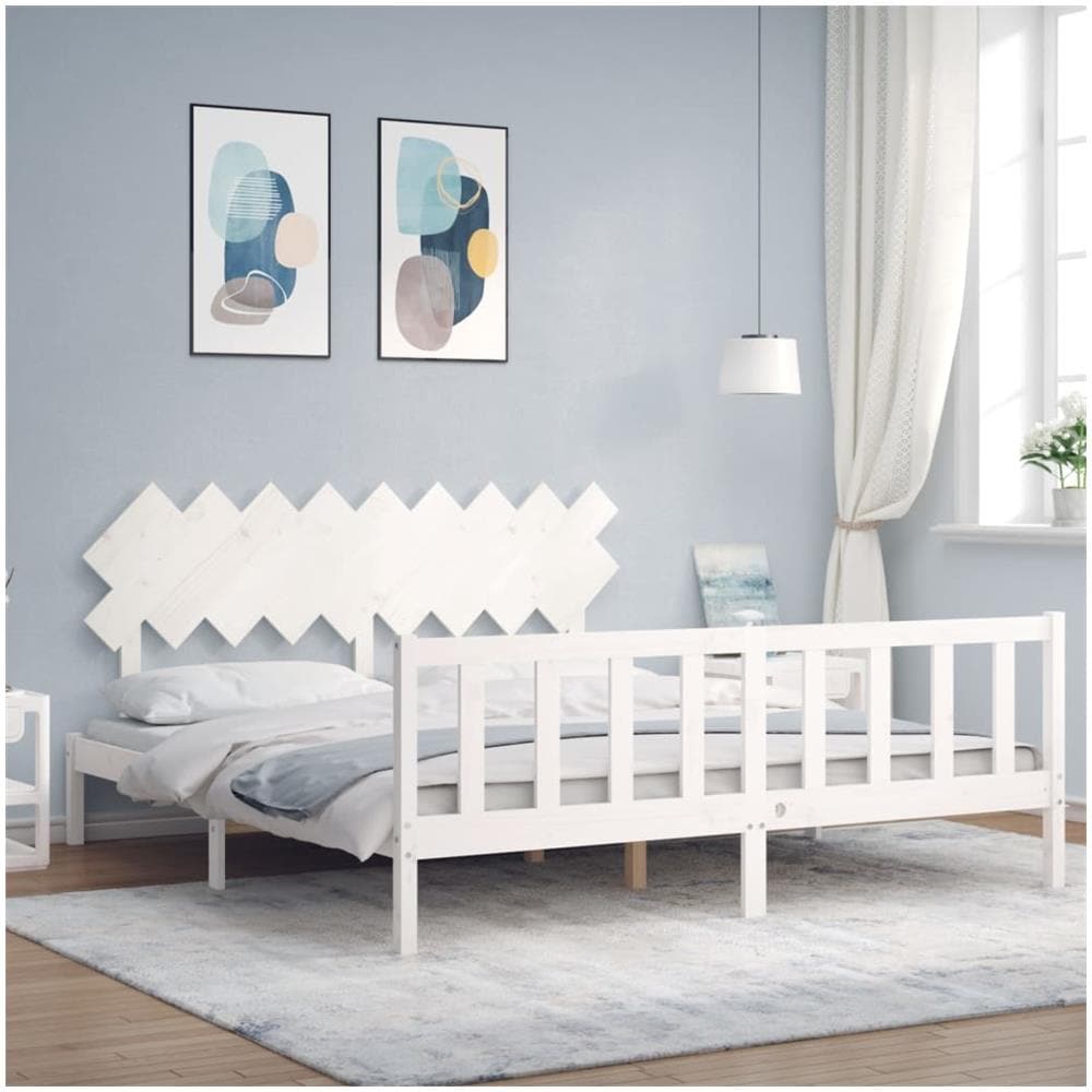 Giroletto Testiera Bianco Super King Size in Legno Massello - Foto 1