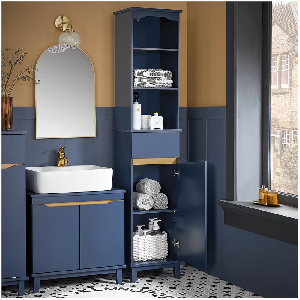 Mobile Alto Da Bagno Mobile Colonna Bagno Salvaspazio Armadio Da Terra Colore Blu 35x30x170 Cm Bzr112-b - Foto 2