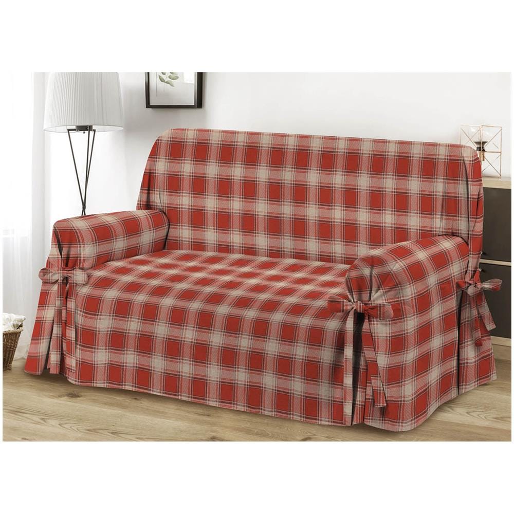 Copridivano Fodera Telo Protezione Divano Con Laccetti Fiocco Varie Fantasie Poltrona Scozz Bordeaux - Foto 1
