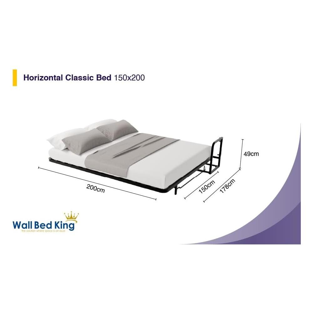 Letto a Scomparsa Orizzontale Classic 200 x 150 - Meccanismo a Pistone a Gas, Supporta fino a 350kg, Design Salva-spazio, Montaggio Facile, Compatibile con Materassi (Spessore Fino a 30cm) - Foto 2