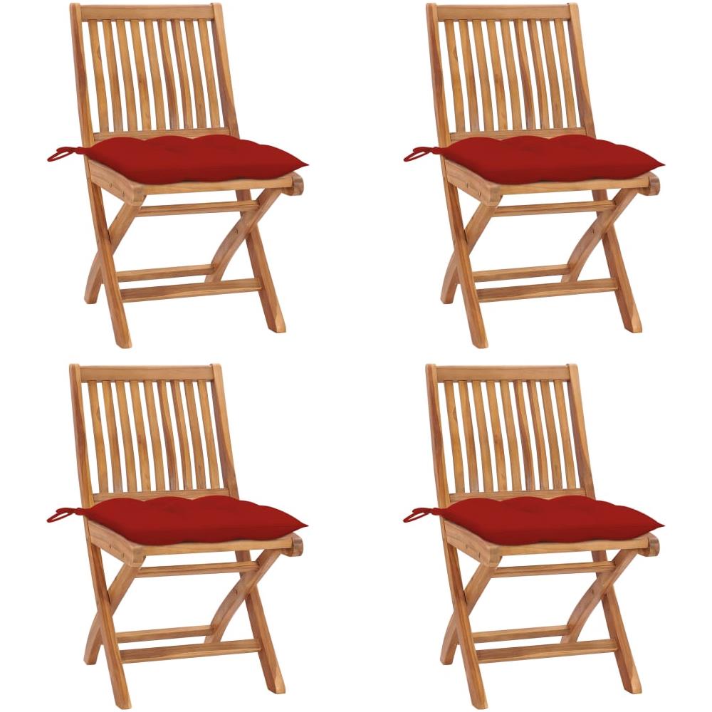Sedie da Giardino Pieghevoli con Cuscini 4 pz Massello di Teak - Foto 1