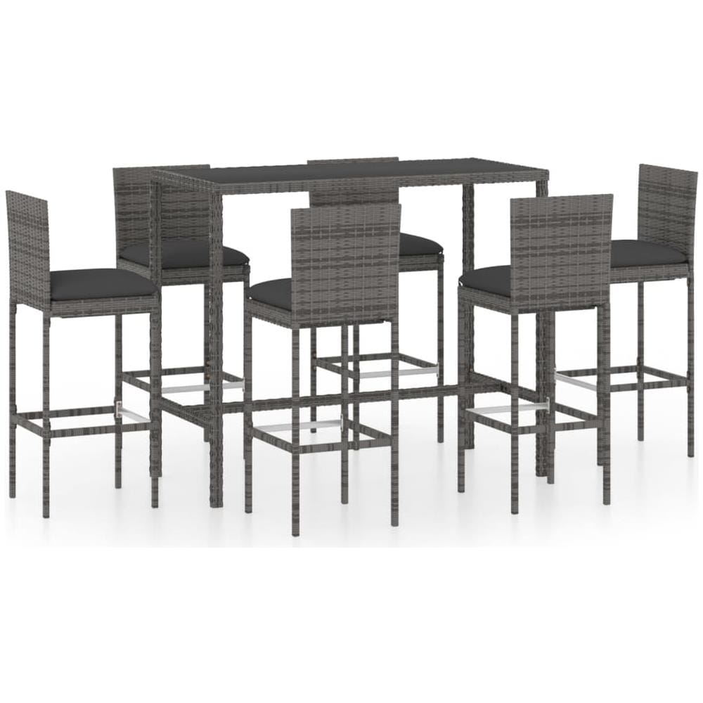 Set da Bar da Giardino 7 pz con Cuscini in Polyrattan Grigio - Foto 1