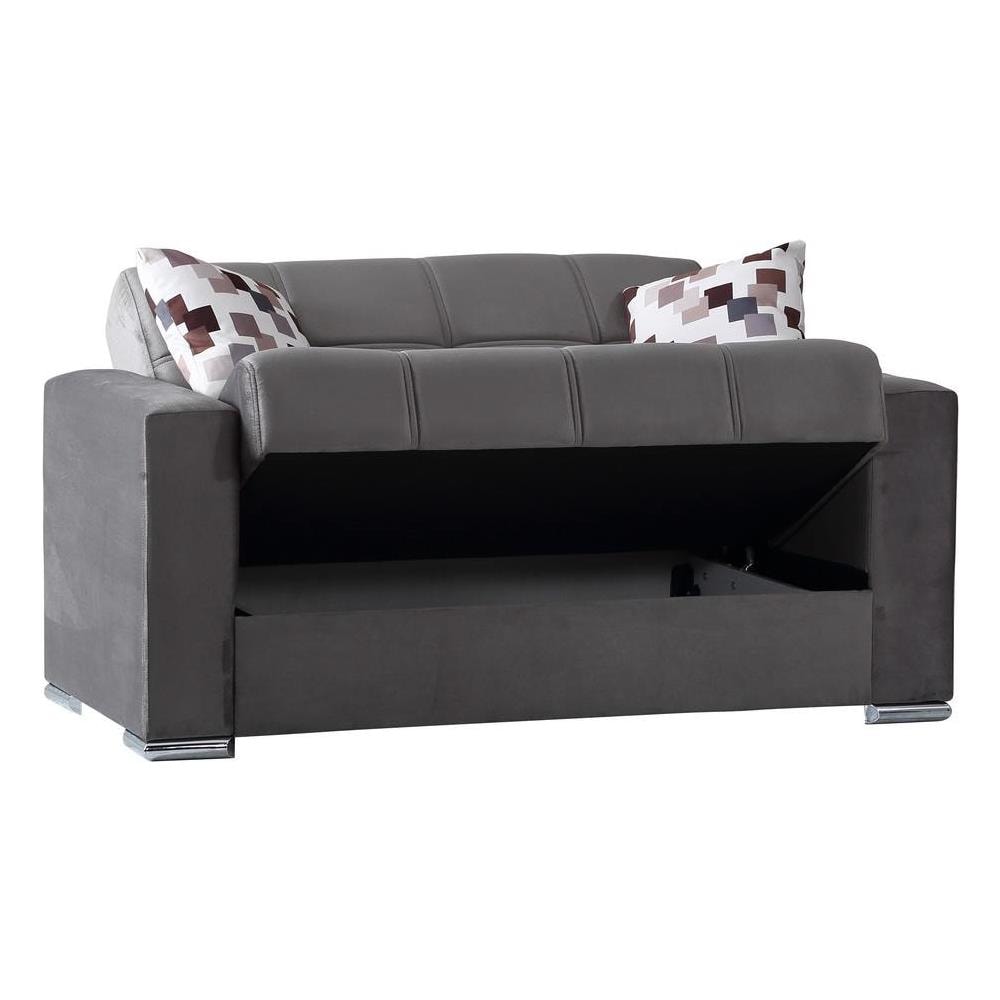 Divano Letto Manuel, Divano Letto Contenitore A 2 Posti Lineare, Sofà Da Soggiorno In Tessuto Imbottito Con Apertura Click-clack, 160x85h91 Cm, Grigio - Foto 2