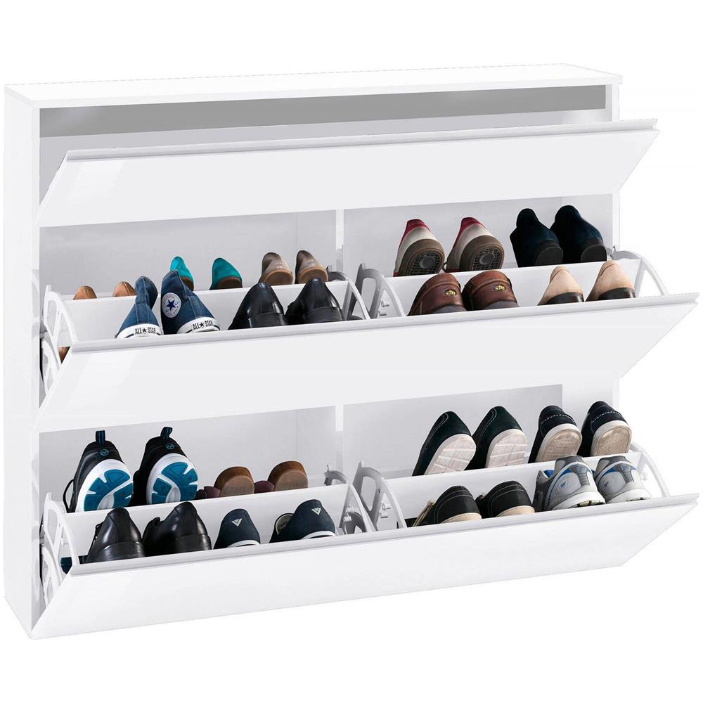 Scarpiera Piero, Mobile Multiuso A 2 Ante E 1 Anta A Ribalta, Portascarpe Da Ingresso, 100% Made In Italy, Cm 120x27h108, Bianco Lucido - Foto 4