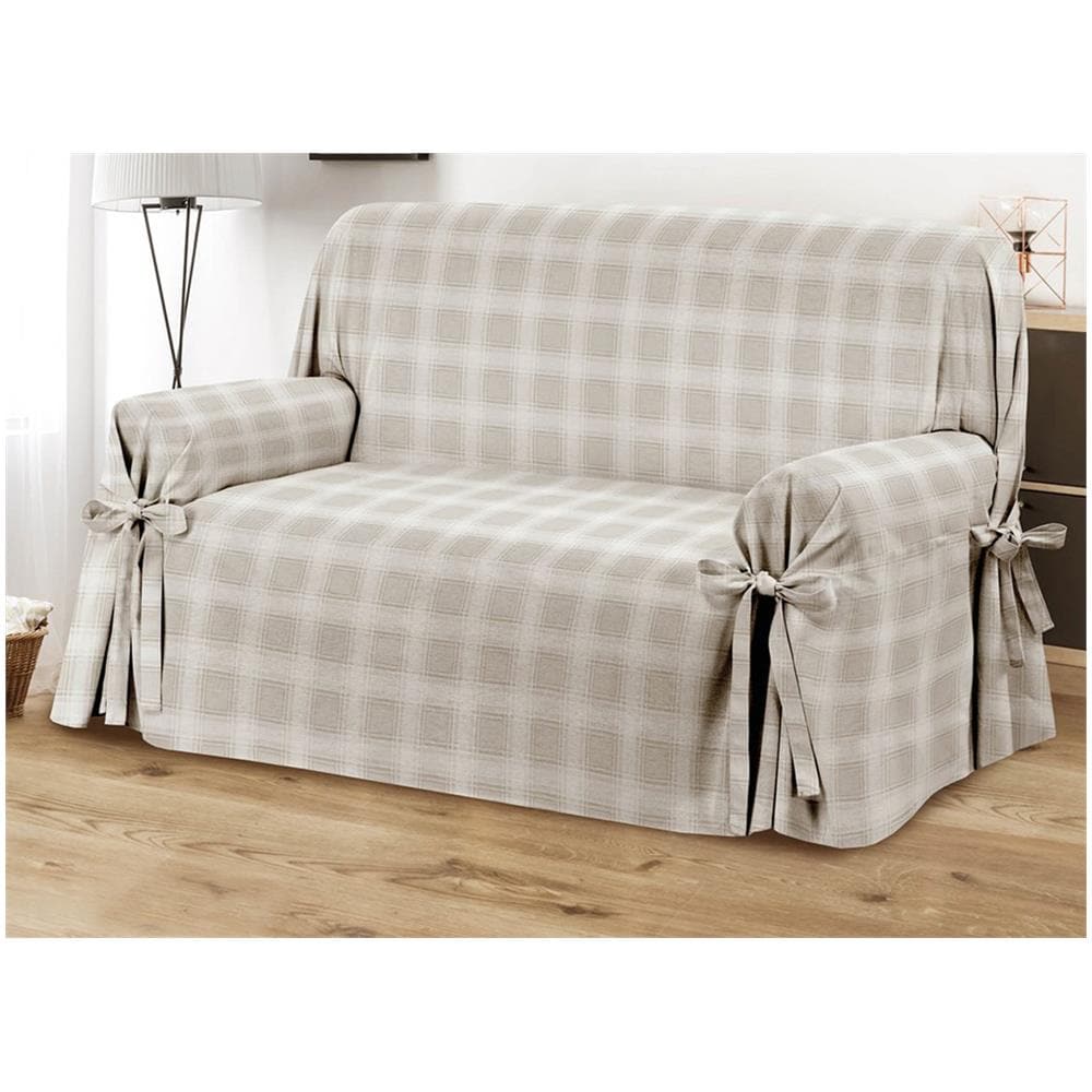 Copridivano Fodera Telo Protezione Divano Con Laccetti Fiocco Varie Fantasie 2 Posti Scozz Beige - Foto 1