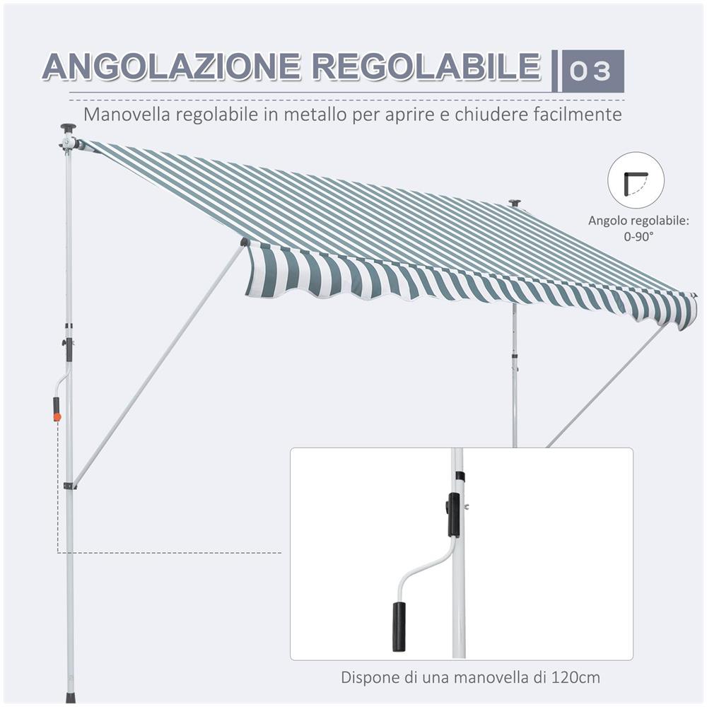 Tenda da Sole a Bracci 3x1.5m con Manovella e Struttura Telescopica, Bianco e Verde - Foto 6
