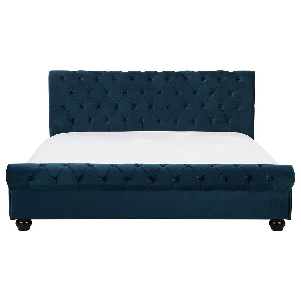 Letto Matrimoniale In Velluto Blu Stile Chesterfield 180x200cm Avallon - Foto 2