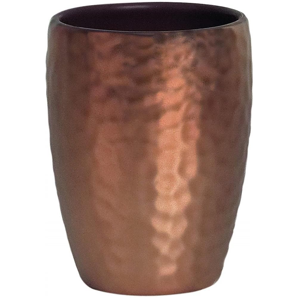 Darwin - Bicchiere Porta Spazzolini, In Ceramica, Aspetto Rame Battuto - Foto 1