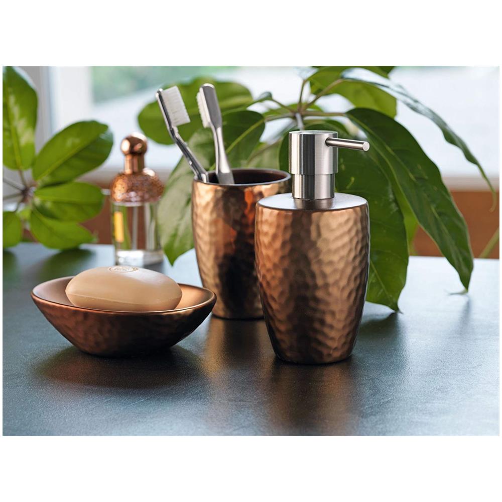 Darwin - Bicchiere Porta Spazzolini, In Ceramica, Aspetto Rame Battuto - Foto 2