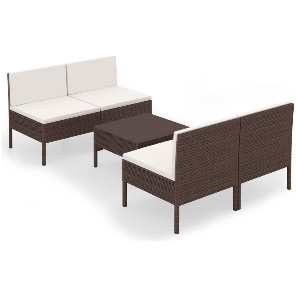 Set Divani Da Giardino 5 Pz Con Cuscini In Polyrattan Marrone - Foto 2