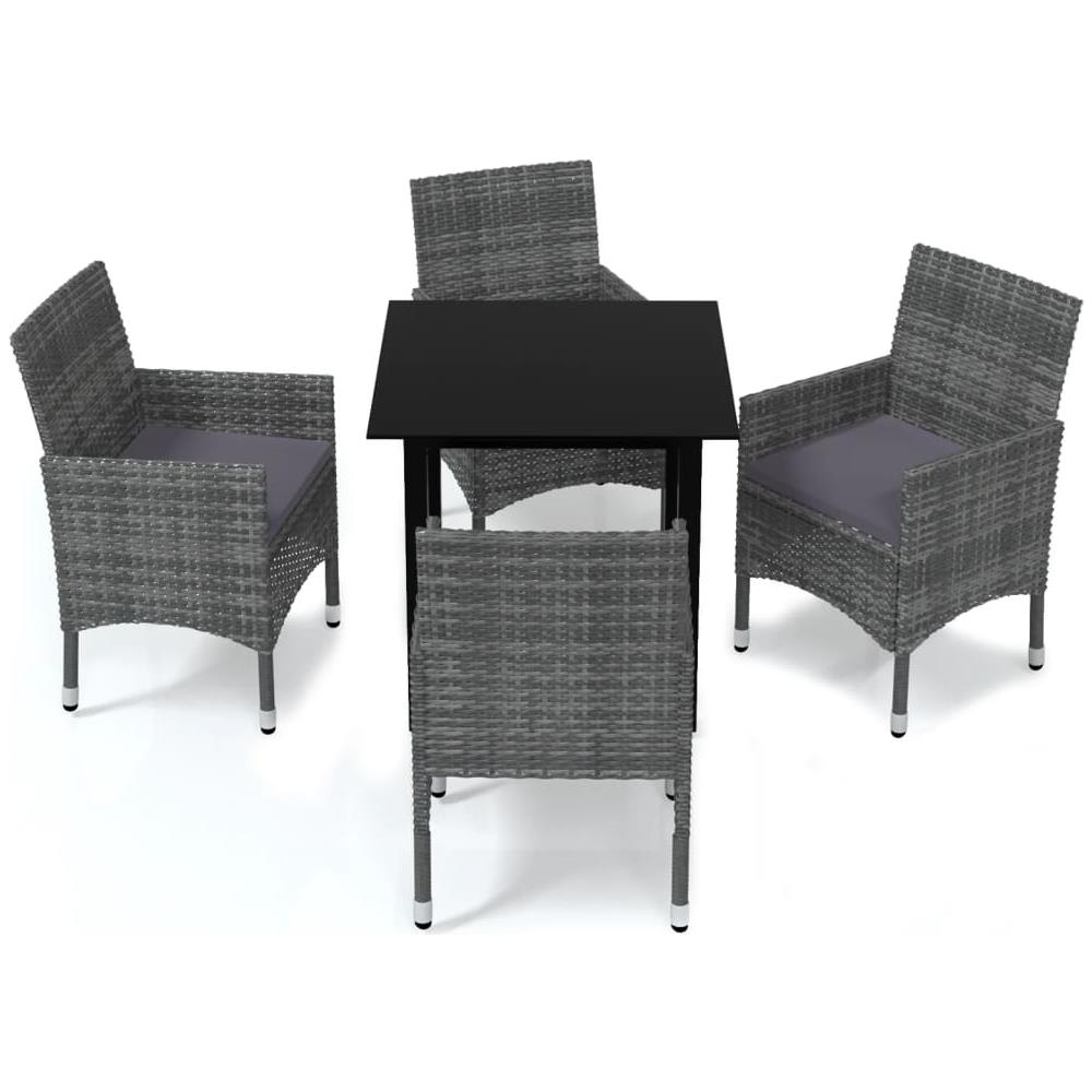 Set Da Pranzo Per Giardino 5 Pz Con Cuscini Polyrattan Grigio - Foto 2