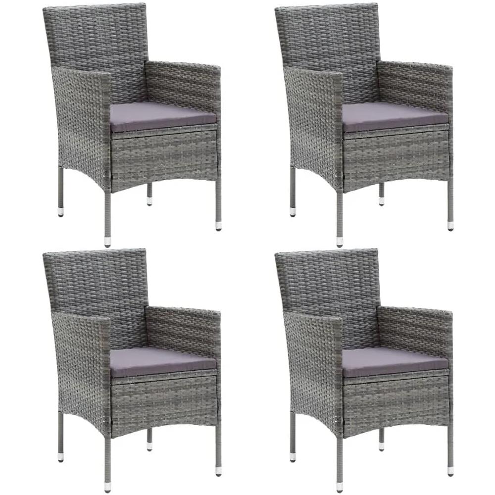 Set Da Pranzo Per Giardino 5 Pz Con Cuscini Polyrattan Grigio - Foto 3