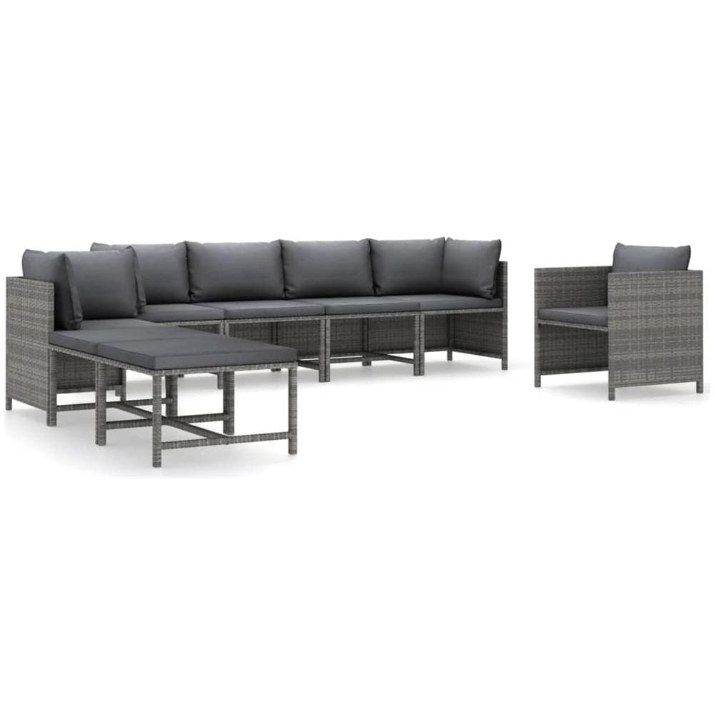 Set Divani Da Giardino 8 Pz Con Cuscini In Polyrattan Grigio - Foto 2