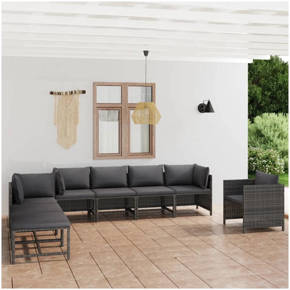 Set Divani Da Giardino 8 Pz Con Cuscini In Polyrattan Grigio - Foto 1