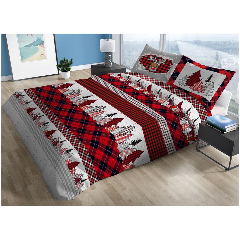 Trapunta Piumone Invernale 300gr Cotone Made Italy Disegno Tirolese Renna Matrimoniale Renna - Foto 1