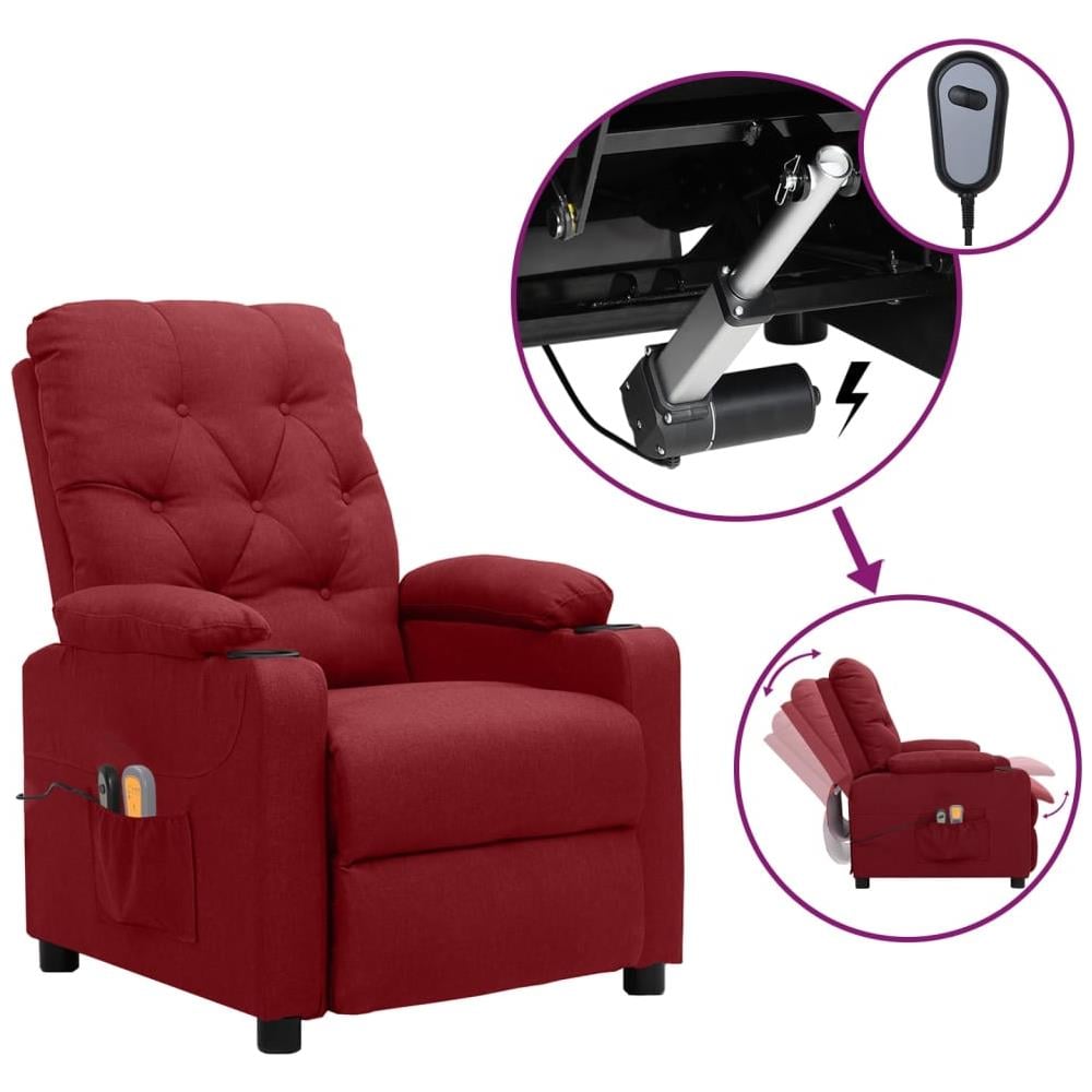 Poltrona Massaggiante Elettrica Rosso Vino in Tessuto - Foto 1