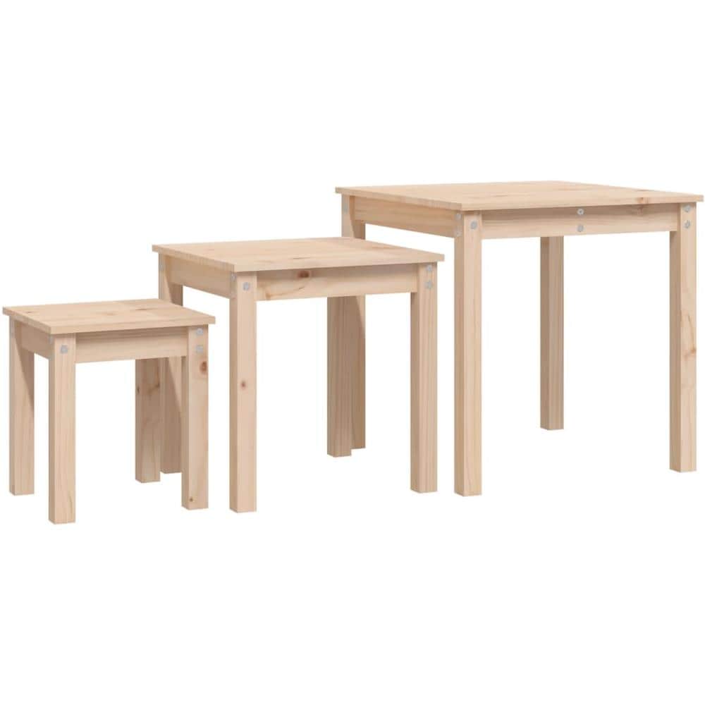 Tavolini A Incastro 3 Pz In Legno Massello Di Pino - Foto 2